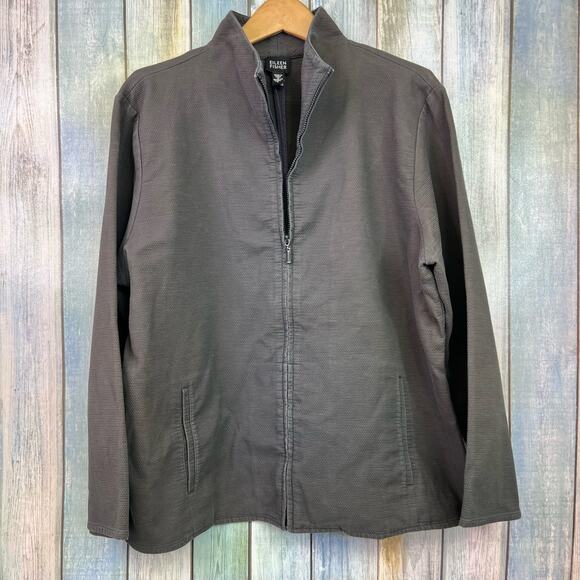 Eileen Fisher Zip Up Jacket Large Grey Cotton Light Weight - Picture 6 of 6